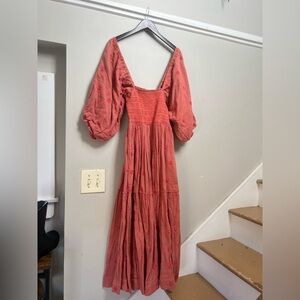 Free People Dahlia Embroidered Dress in Melon